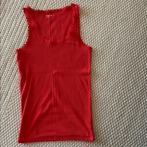 NWT Gap Body Lace Trim Red Ribbed Tank Top